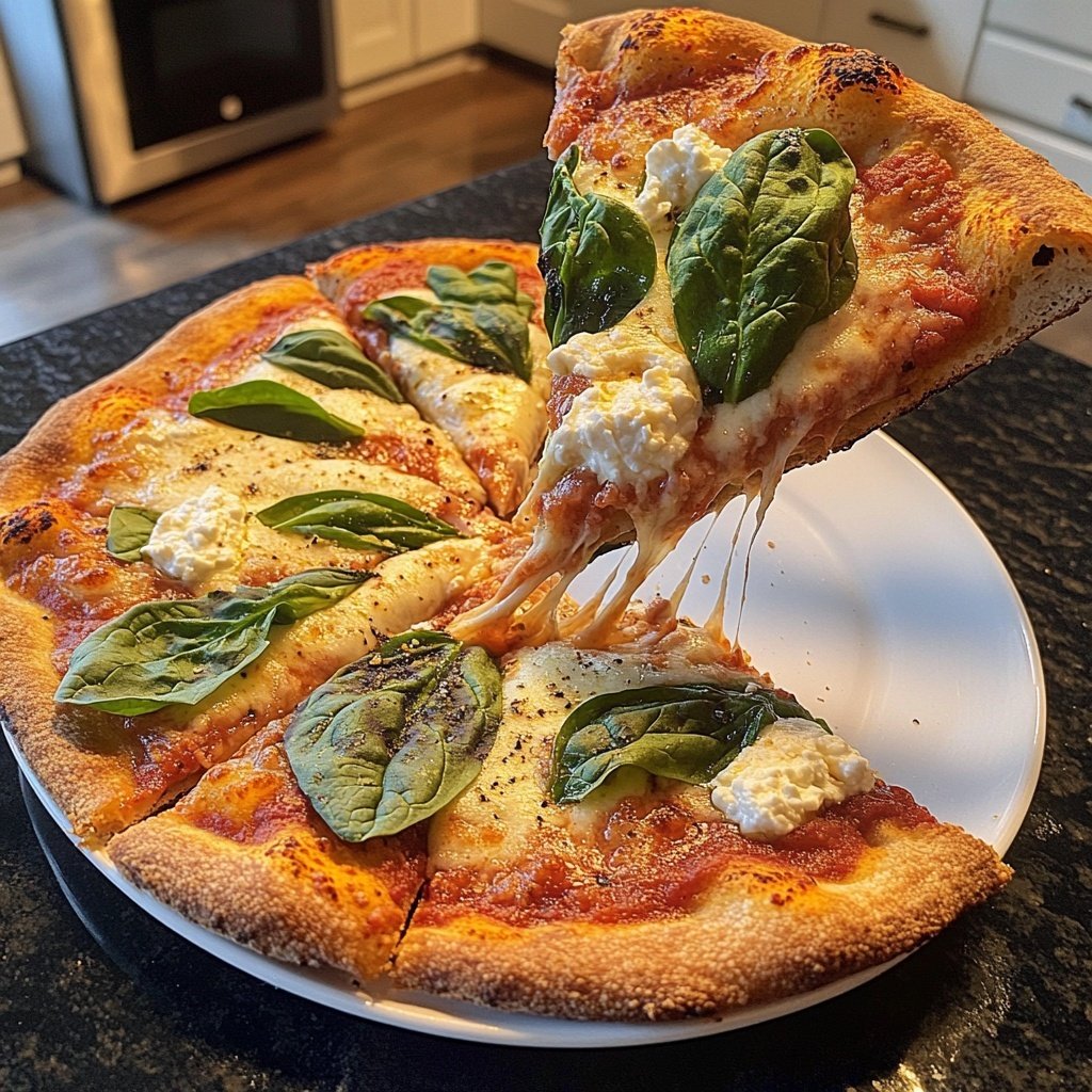 Pizza mit Spinat und Ricotta