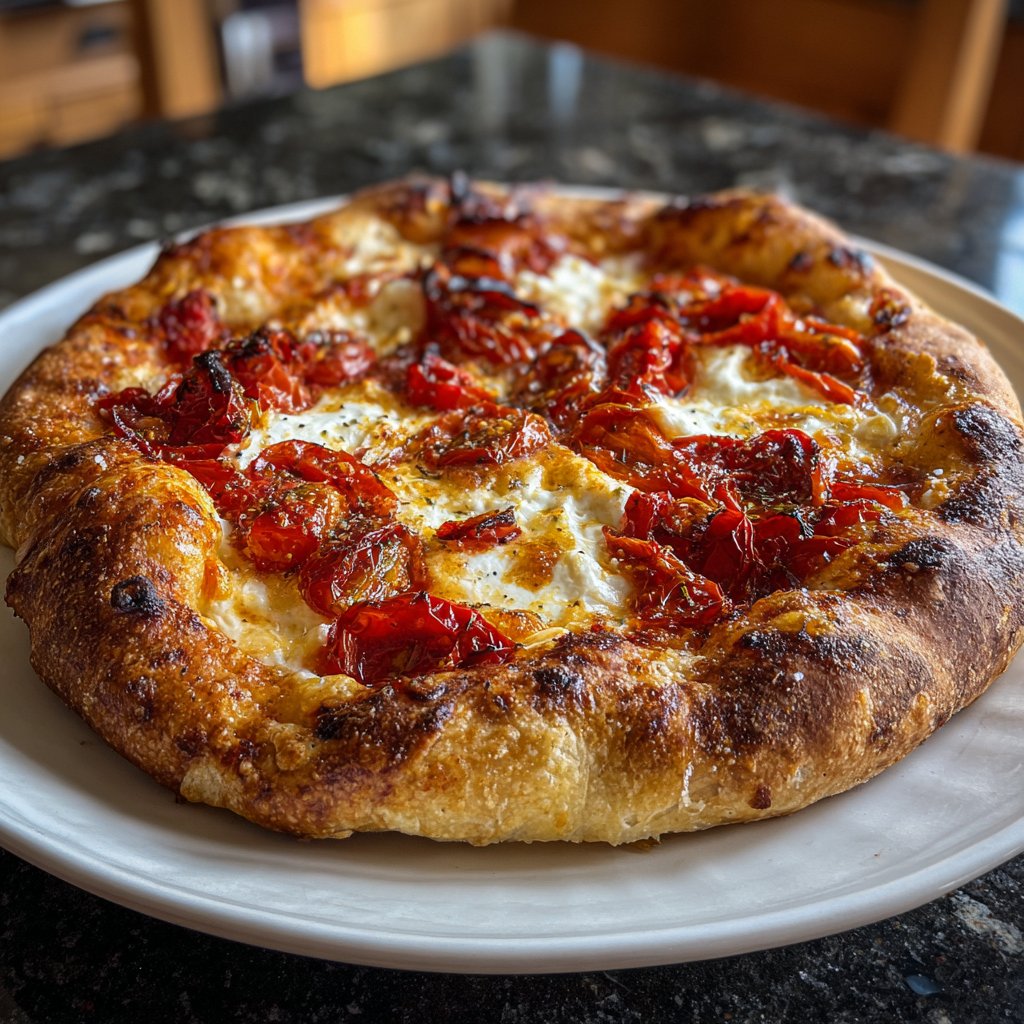 Pizza mit Tomaten und Burrata