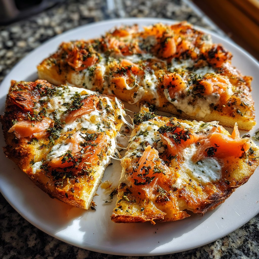 Pizza mit Lachs und Crème fraîche